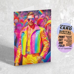 Cartão do Orgulho Gay para download - Cartão de felicitações do Muscle Daddy para impressão - Ideia de presente LGBTQ - Download instantâneo - Ideia de presente para homens gays