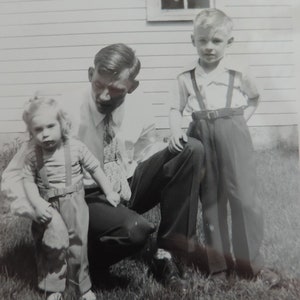 1930s Vintage Black & White Photo of a Gentleman with Two Young Children