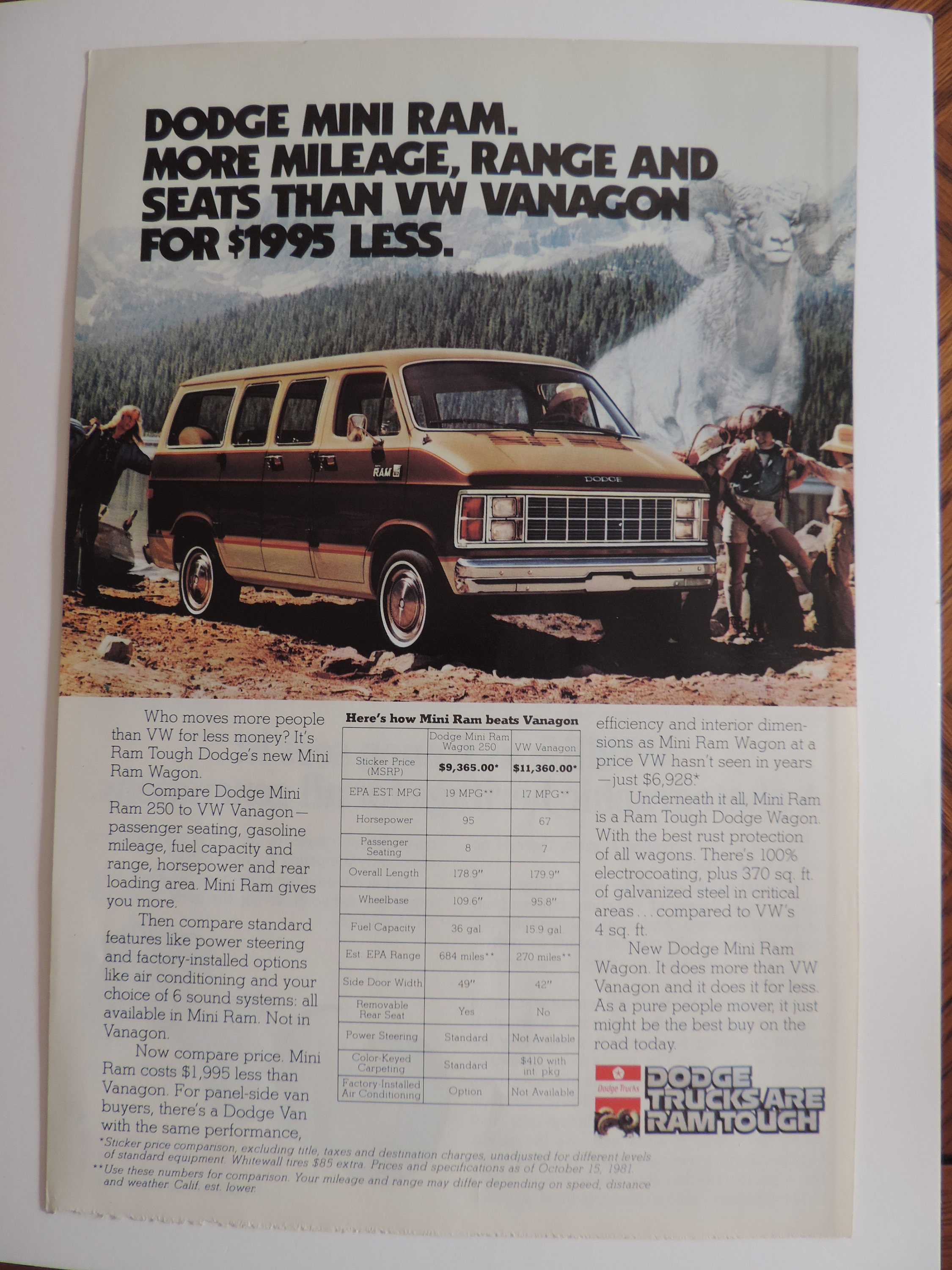 1982 Dodge Mini Ram Passenger Van Full Page Color Print Ad - Etsy