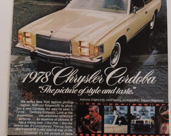 1978 Chrysler Cordoba T-Top Full Page Color Print Ad