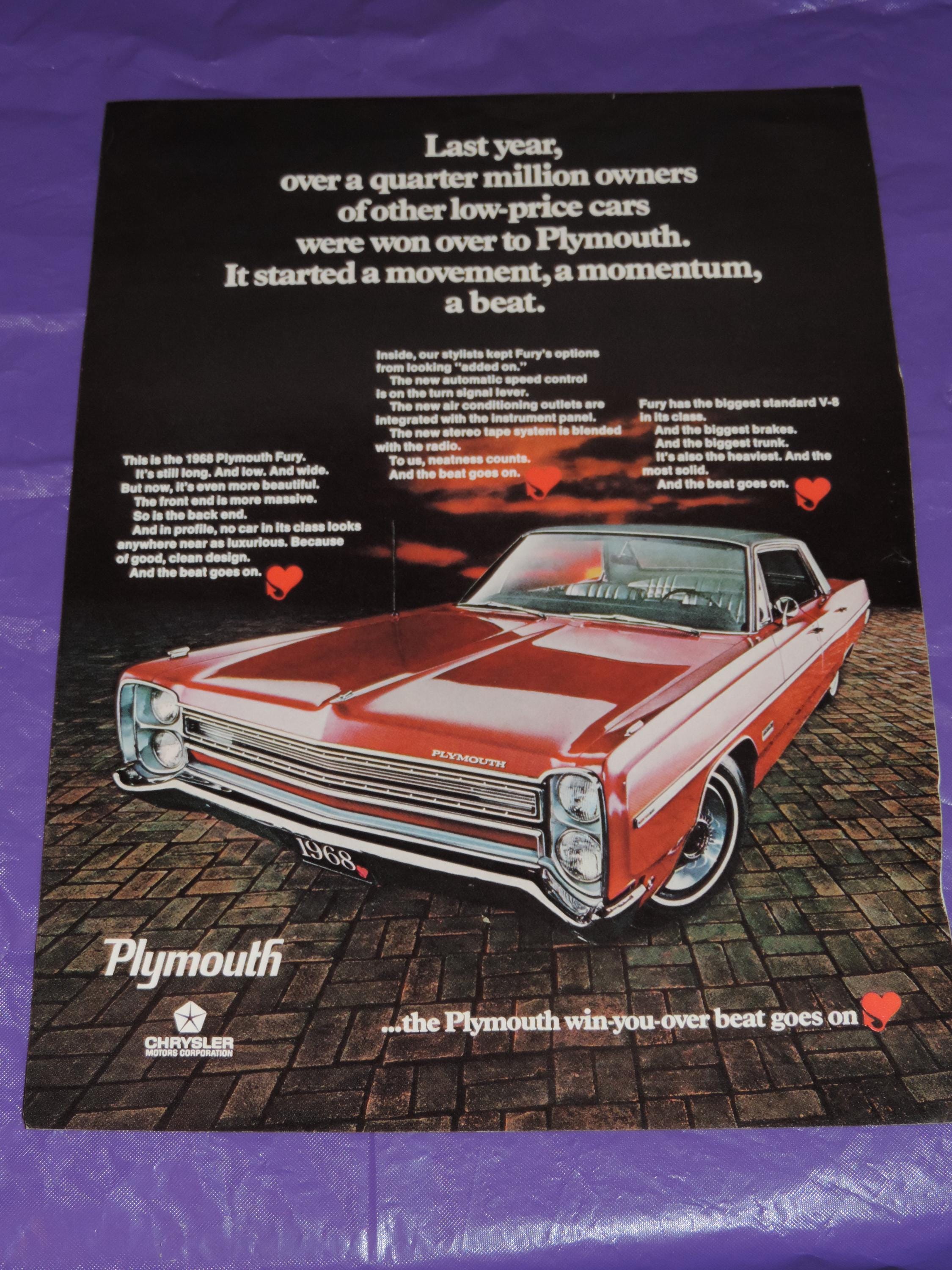 1968 Plymouth Fury Hardtop Sedan Full Page Color Print Ad - Etsy