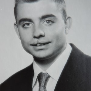 1950s Vintage Black & White Photo Portrait of Handsome Young Man with Hairlip