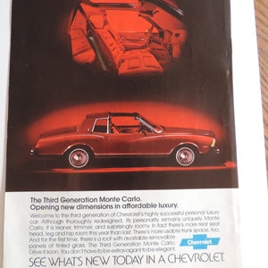 1978 Chevrolet Monte Carlo Full Page Color Print Ad