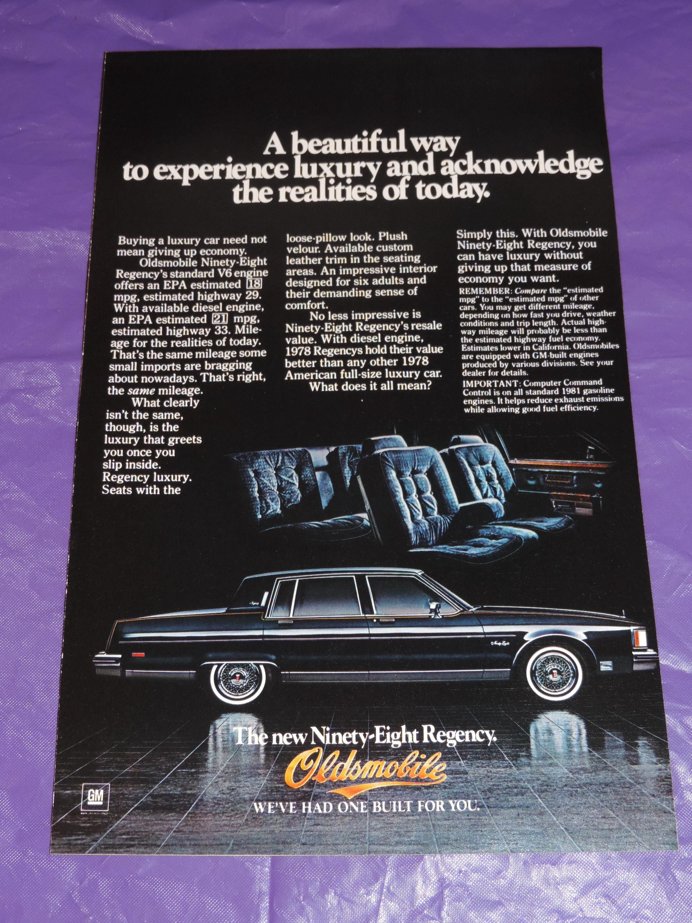 1978 Oldsmobile Ninety-eight Regency Sedan Full Page Color Print
