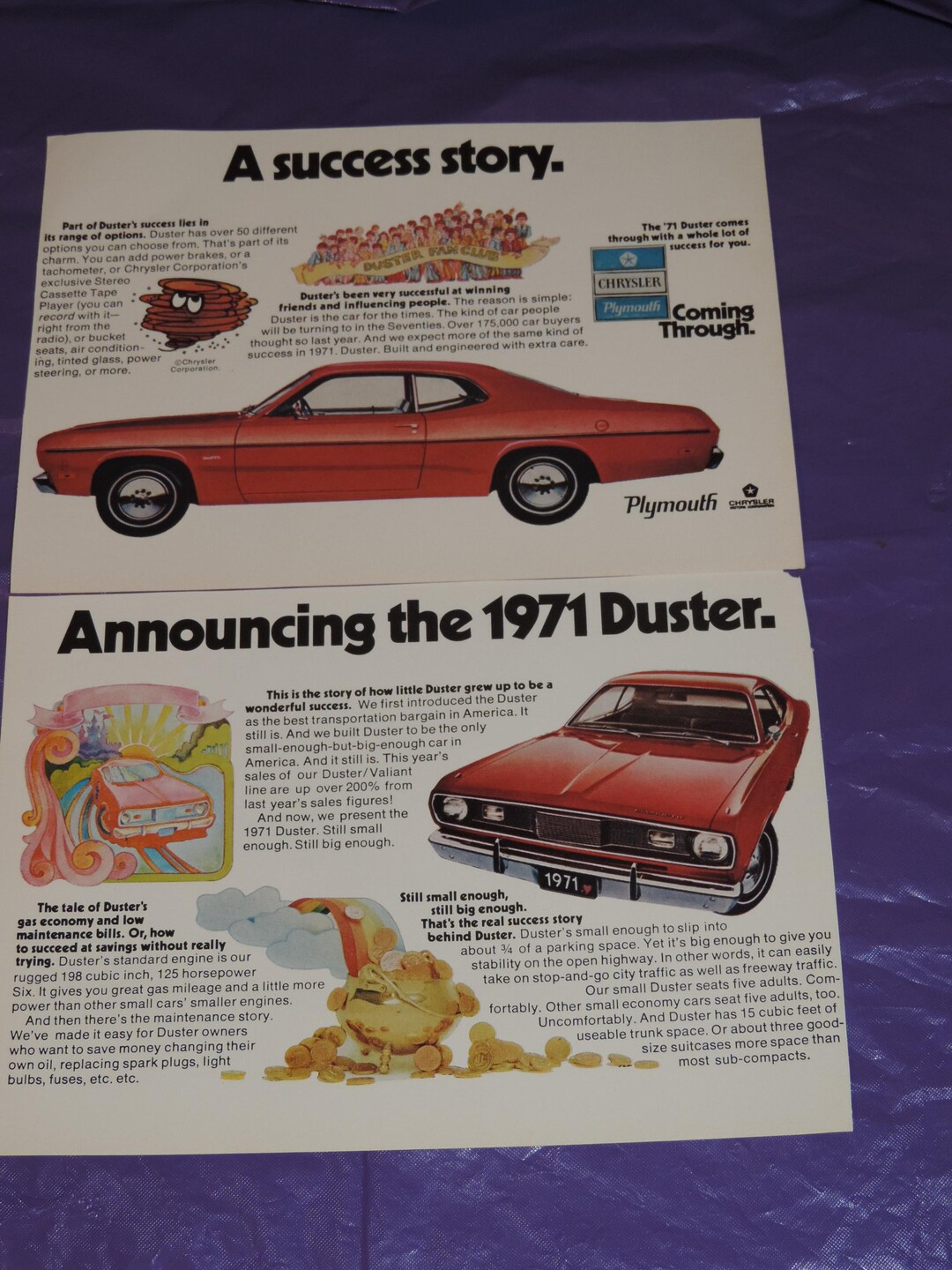1971 Plymouth Duster Two Half Page Color Print Ads - Etsy