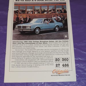 1980 Oldsmobile Cutlass Brougham Sedan Full Page Color Print Ad