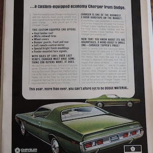 1971 Dodge Charger Green Full Page Color Print Ad