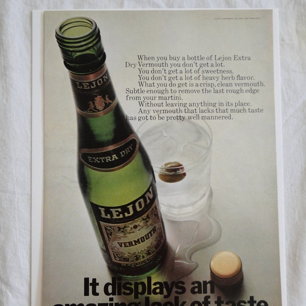 1969 Lejon Vermouth Full Page Color Print Ad