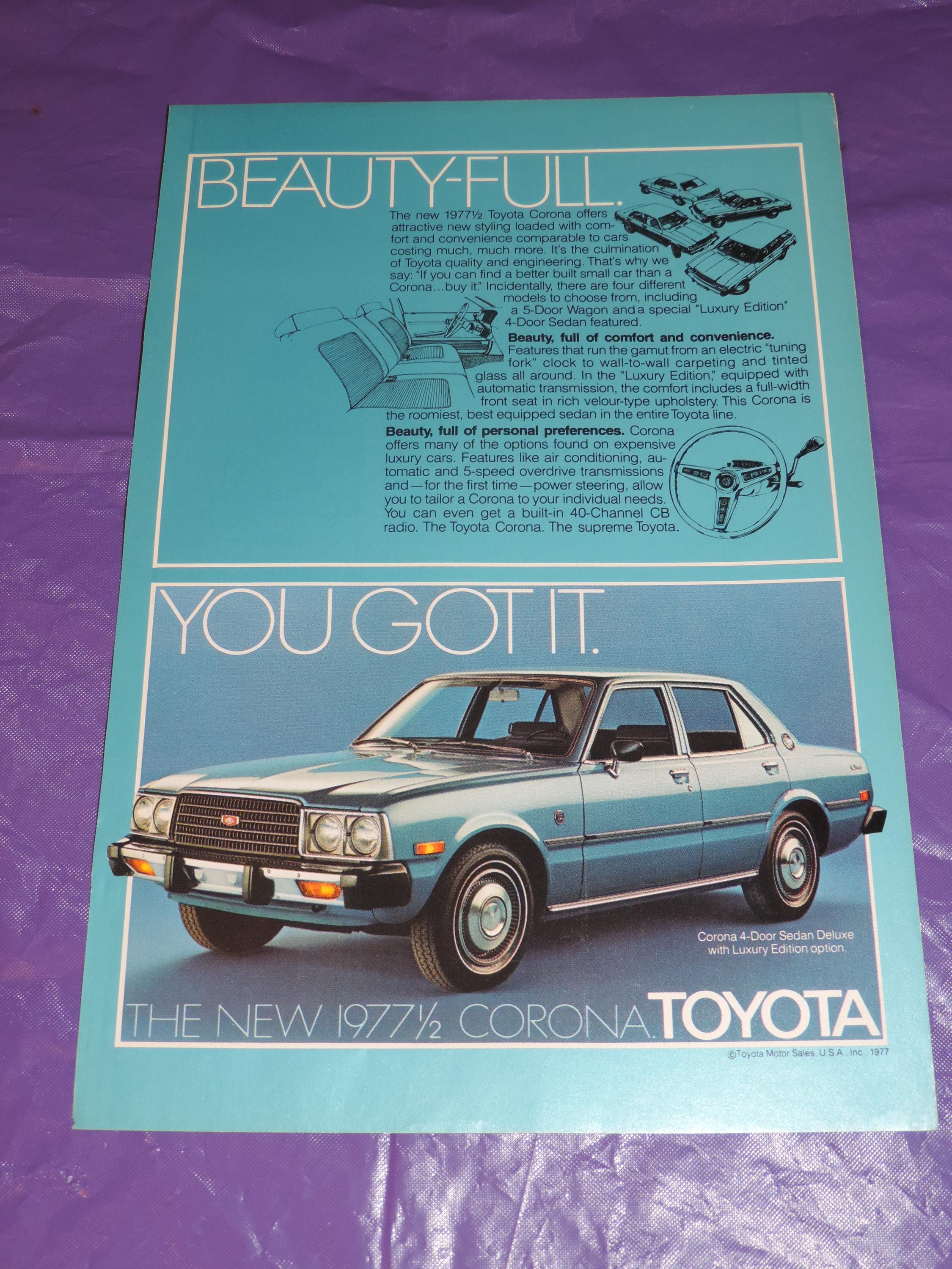 1977-1/2 Toyota Corona 4-door Sedan Deluxe Full Page Color Print