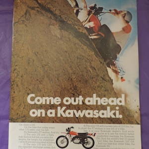 1972 Kawasaki F7 Enduro Motorcycle Full Page Color Print Advertisement