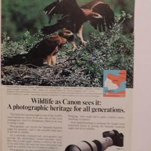 1982 Canon F-1 Camera / Oldsmobile Cutlass Ciera Full Page Color Print Ad