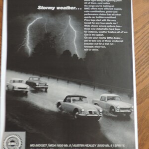 1962 British Motors Corp - STORMY WEATHER... - Sprite, MG, Austin Healey Full Page Print Ad