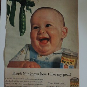 1957 Beech-Nut Peas Baby Food Full Page Color Print Advertisement