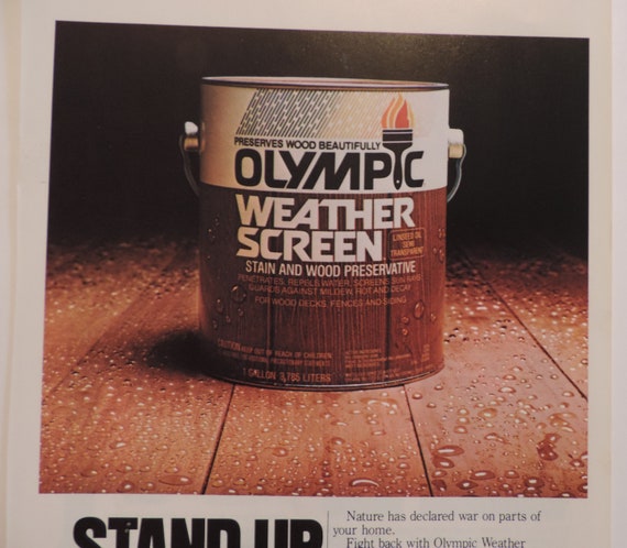 ヴィンテージCaliformia Paints-Stains 看板 1981 Olympic Weather Screen Stain / Buick Skylark Sedan Full Page