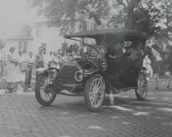 1950s Vintage Black & White Photo of Vintage Car in a Parade