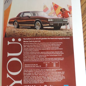 1981 Chevrolet Monte Carlo Full Page Color Print Ad