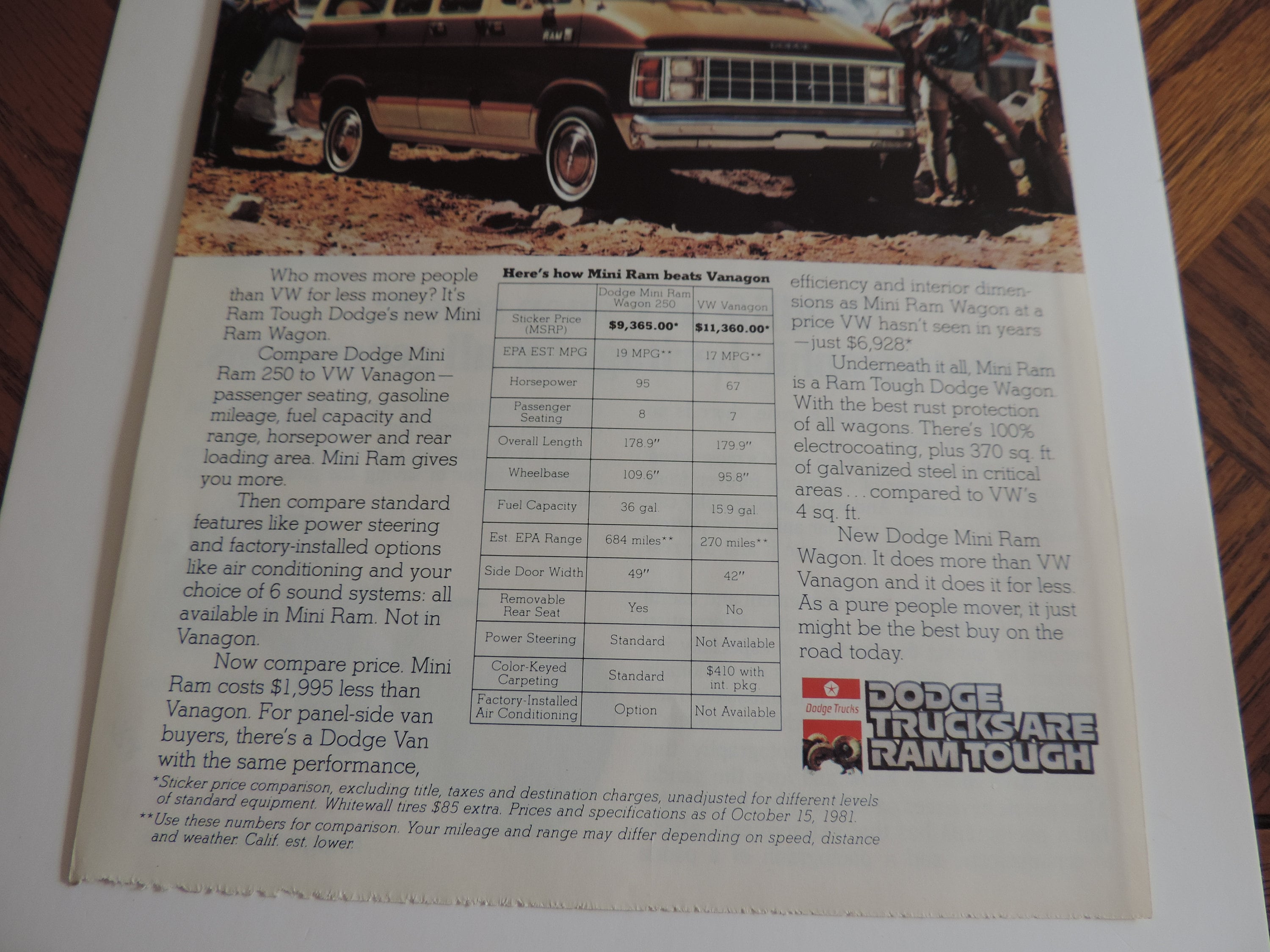 1982 Dodge Mini Ram Passenger Van Full Page Color Print Ad - Etsy