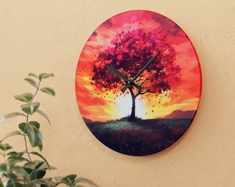 Autumn Sunset Tree Wall Clock