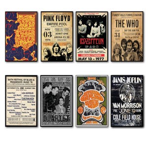 Juego de 8 imanes decorativos para nevera con carteles de música psicodélica vintage de los años 60 y 70, n.º 2