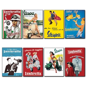 Vintage Grand Prix racing posters fridge magnets set of 8 magnets