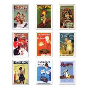 9 Chocolate  fridge magnets Vintage Advertising Poster - Shabby, Chic, Retro