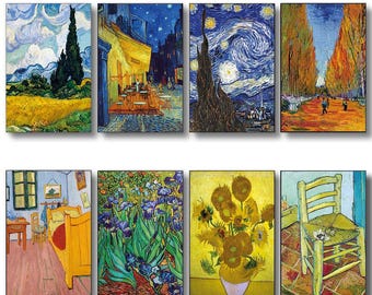 Lot de 8 aimants pour réfrigérateur peinture Vincent van Gogh