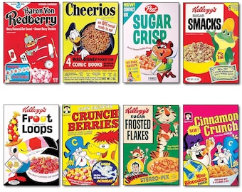 Vintage Cereal Box Fridge Magnets set of 8 large Retro Reproduction Magnets No.1