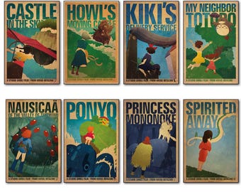 Lot de 8 aimants pour réfrigérateur pour affiche de film vintage Studio Ghibli
