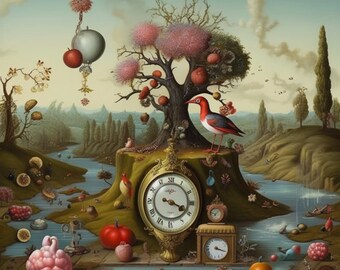 Surreal still life Clock, Printable Wall Art, Digital Prints, Wall Art, Digital Art Print, Art Print