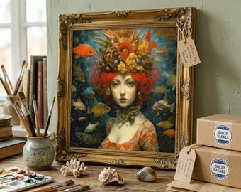 Surreal Ocean Portrait Wall Art – Fantasy Underwater Woman – Dreamy Mermaid Inspired Printable – Whimsical Digital Download