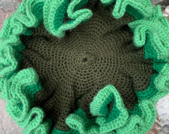 Green Tricolor Crochet Hyperbolic Plane Coral