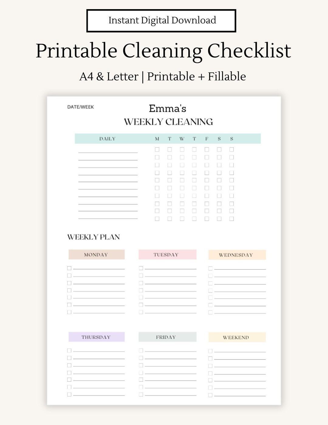 Editable Cleaning Schedule Printable Cleaning Checklist - Etsy Australia