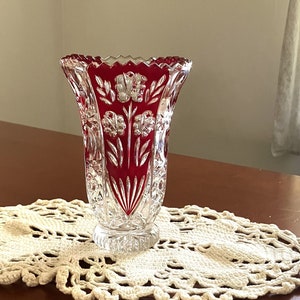 Fifth Avenue Crystal製 赤 ガラス製 ハンドバッグ型 花瓶