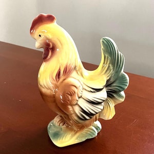 Cheerful Multi-Color Yellow Ceramic Rooster Figurine - Vintage Collectible 7&quot; Tall