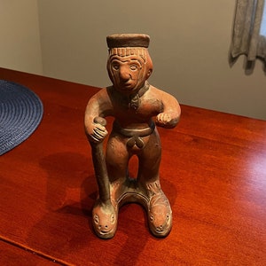 Riproduzione messicana vintage AUT INAH Statua in terracotta Figura Maya Azteca