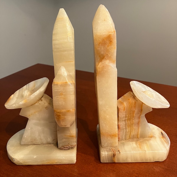 Set of Carved Onyx Mexican and Cactus Bookends - 1970s