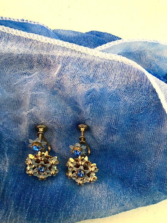 Estate Earrings - Beautiful Blue Enamel with Blue… - image 5