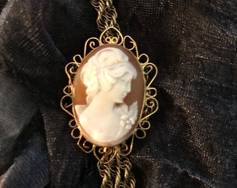 Vintage Coral Cameo LFI 20 12K GF 30"Necklace