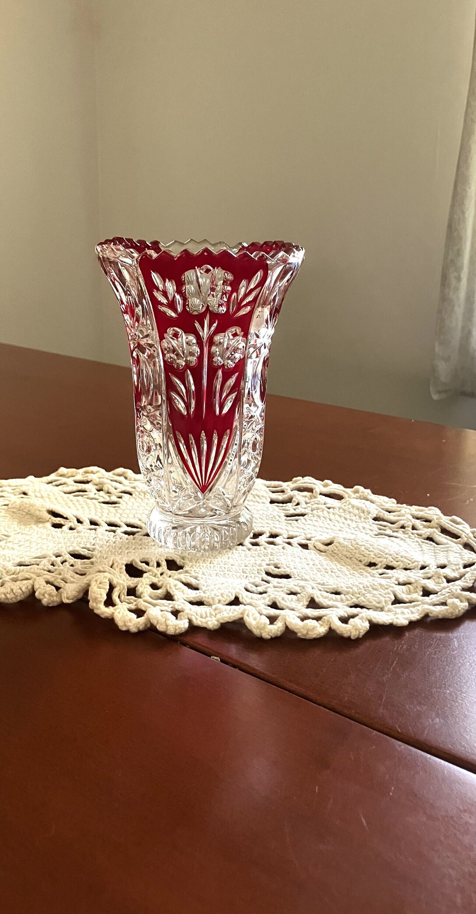 Fifth Avenue Crystal製 赤 ガラス製 ハンドバッグ型 花瓶 【公式通販】