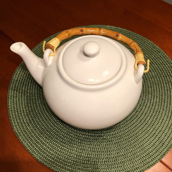 Vintage 5-Cup Teapot With Bamboo Handle From Pottery Barn