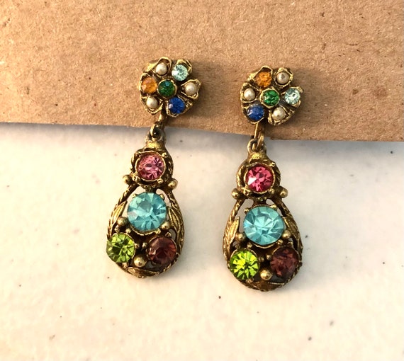 Beautiful Vintage Multi-Color Rhinestone Dangle E… - image 4