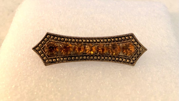Vintage Brooch With Seven Amber Stones Antique El… - image 1