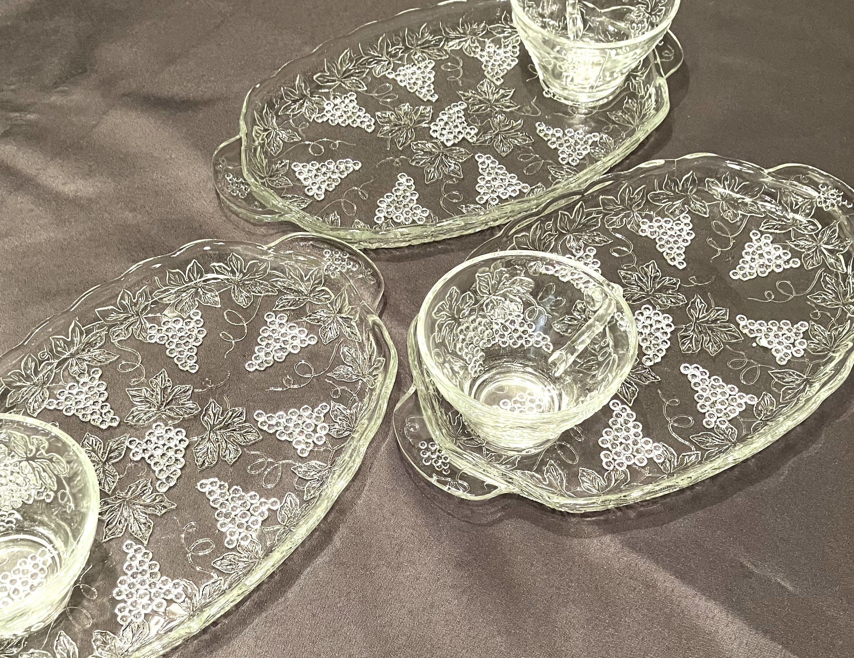 Anchor Hocking Grape and Vine Pattern Three Vintage Glass Snack Trays ...