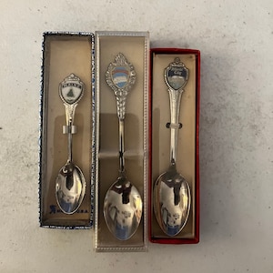 Vintage Souvenir Spoons: Maine, Atlantic City, New Jersey, Mississippi