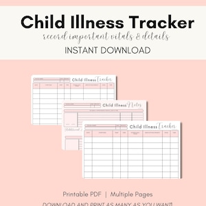 Child Illness Tracker Printable Downloadable file, kids Health report , Template for Child Illness, Child Medication & Treatment form print