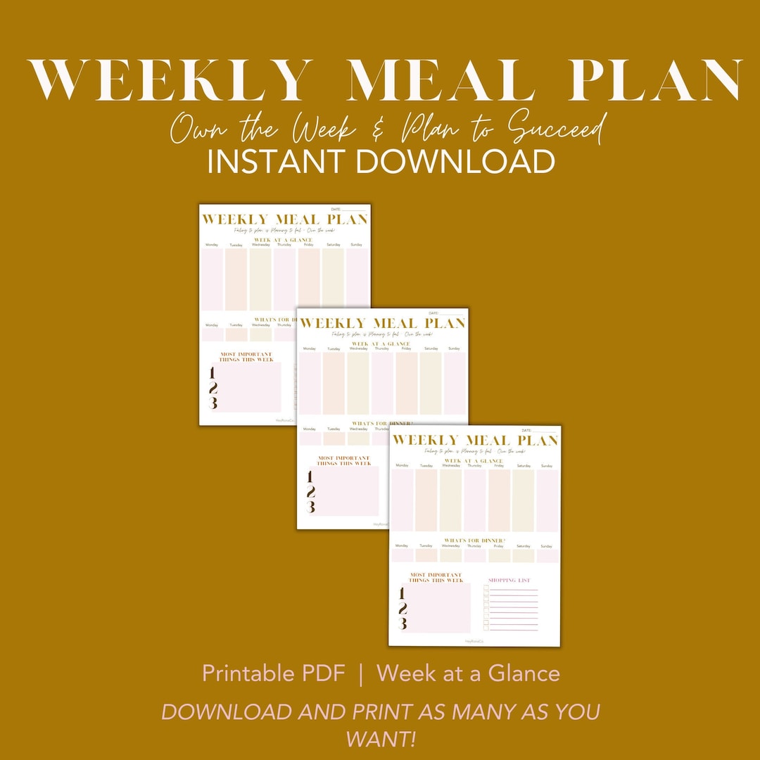 Weekly Meal Plan Printable Template Digital Weekly Meal Planner ...