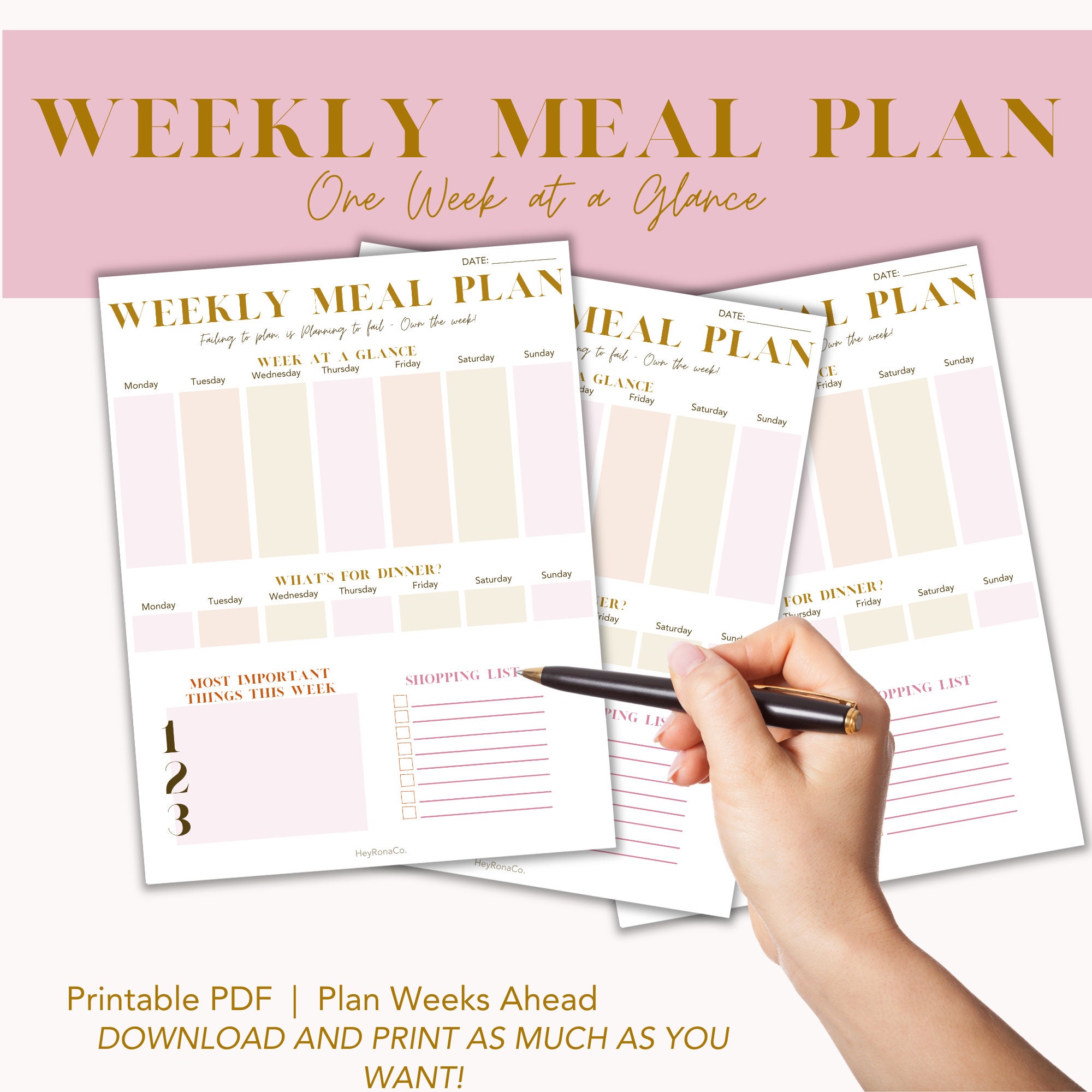 Weekly Meal Plan Printable Template Digital Weekly Meal Planner ...