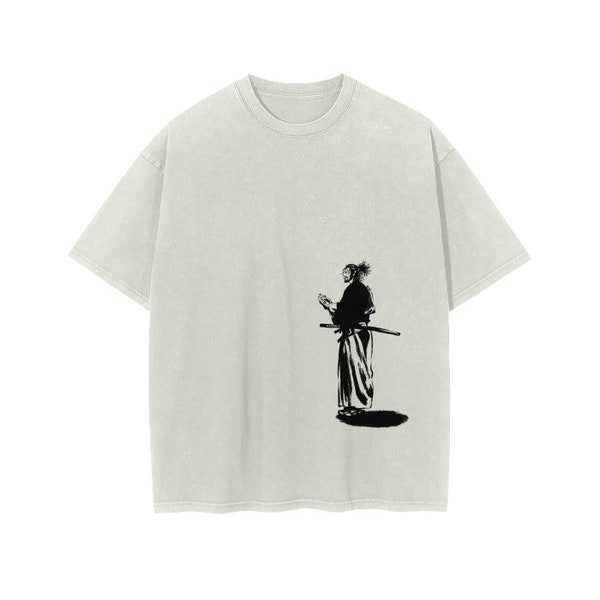 BACKPRINT Vagabond Miyamoto Musashi Manga Streetwear UnisexHeavyweight Vintage Washed T-Shirt