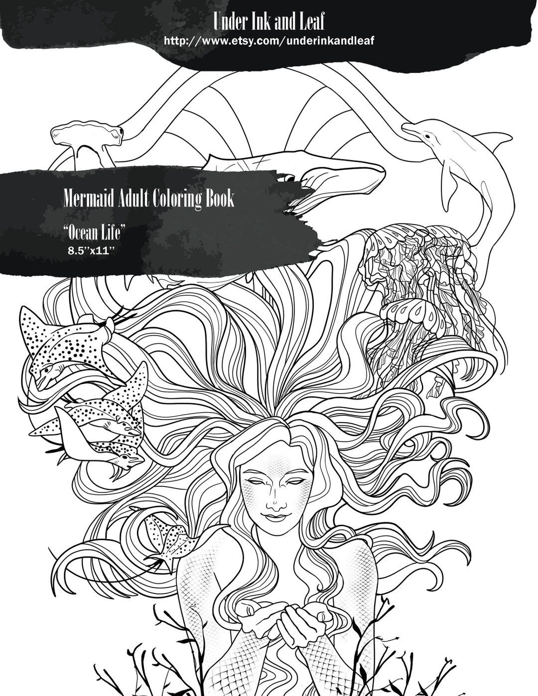 Mermaid Adult Coloring Book Single Page ocean Etsy