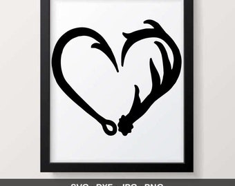 Antler Fish Hook Heart svg